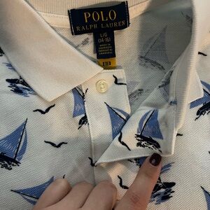 Polo by Ralph Lauren Men's White and Blue Sailboat Polo